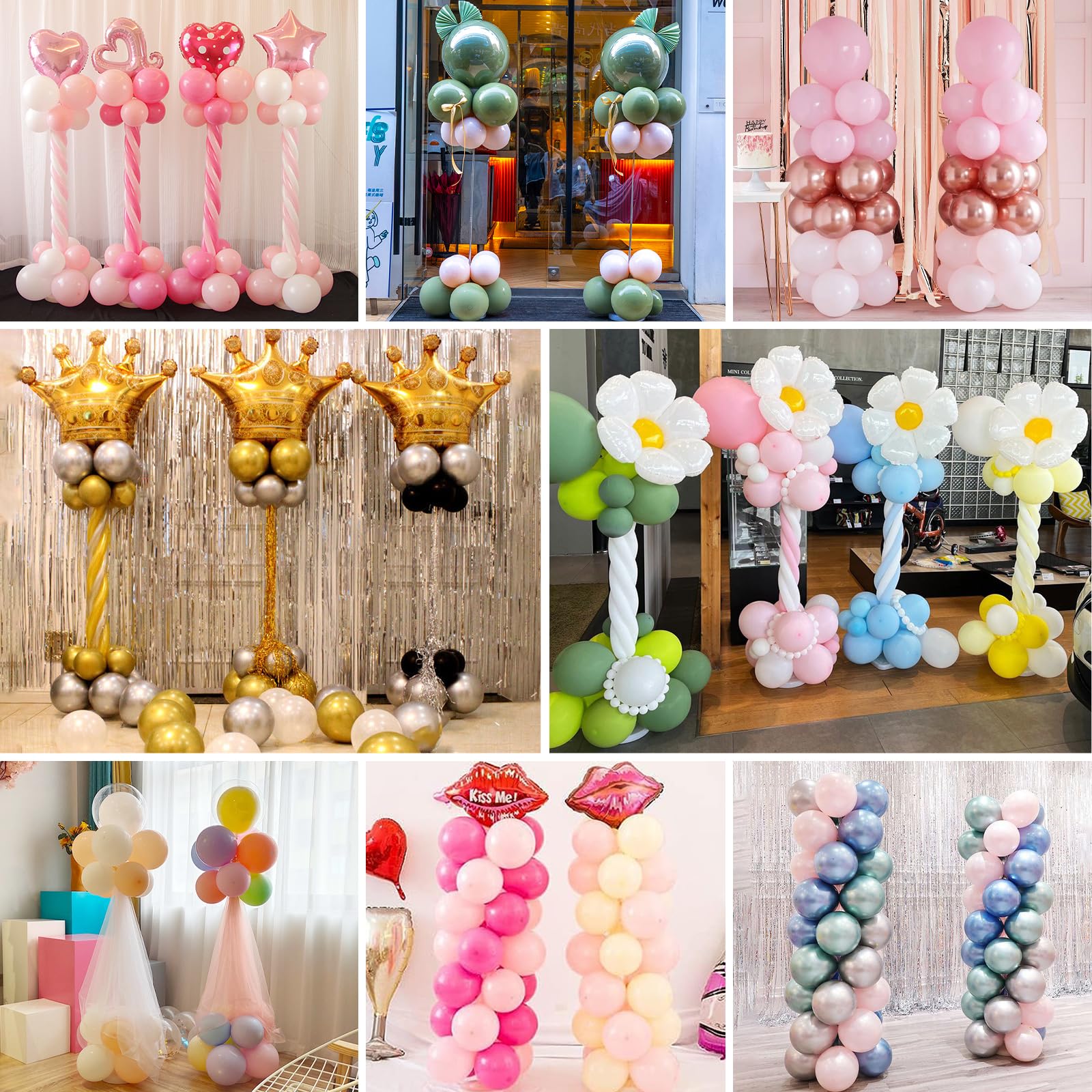 RUBFAC Balloon Stand Kit, 2 Sets of Adjustable Height (Max 6.6ft) Balloon Column Kit for Floor with Telescopic Pillar for Baby Shower Birthday Party Graduation Wedding Valentine's Day Decorations