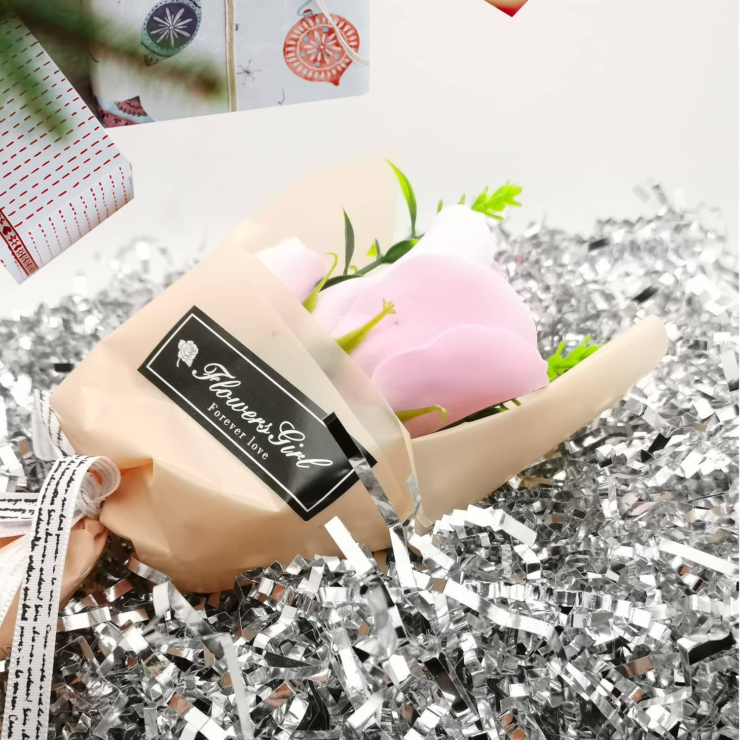 Keoferlo Gift Box Filler 1/2 LB Crinkle Cut Paper Baskets Stuffing Christmas Shredded Metallic Silver Paper Grass for Packing Shipping Boxes Birthday Decorations Wrappings (Metallic Silver)