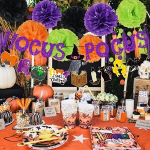 Halloween Party Decorations - Hocus Pocus Themed Trunk Or Treat Car Decorations Kit for SUV Hocus Pocus Spell Book Cat Witches Stisters Banner Orange Black Purple Green Tissue Paper Pom Pom