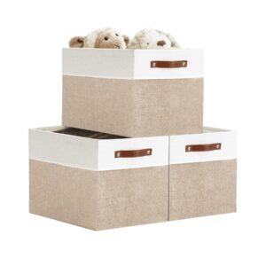 decomomo storage baskets for shelves 13x15x13 closet bins for shelves, baskets for closet organization kallax cubby toy storage (beige and white, 3-pack)