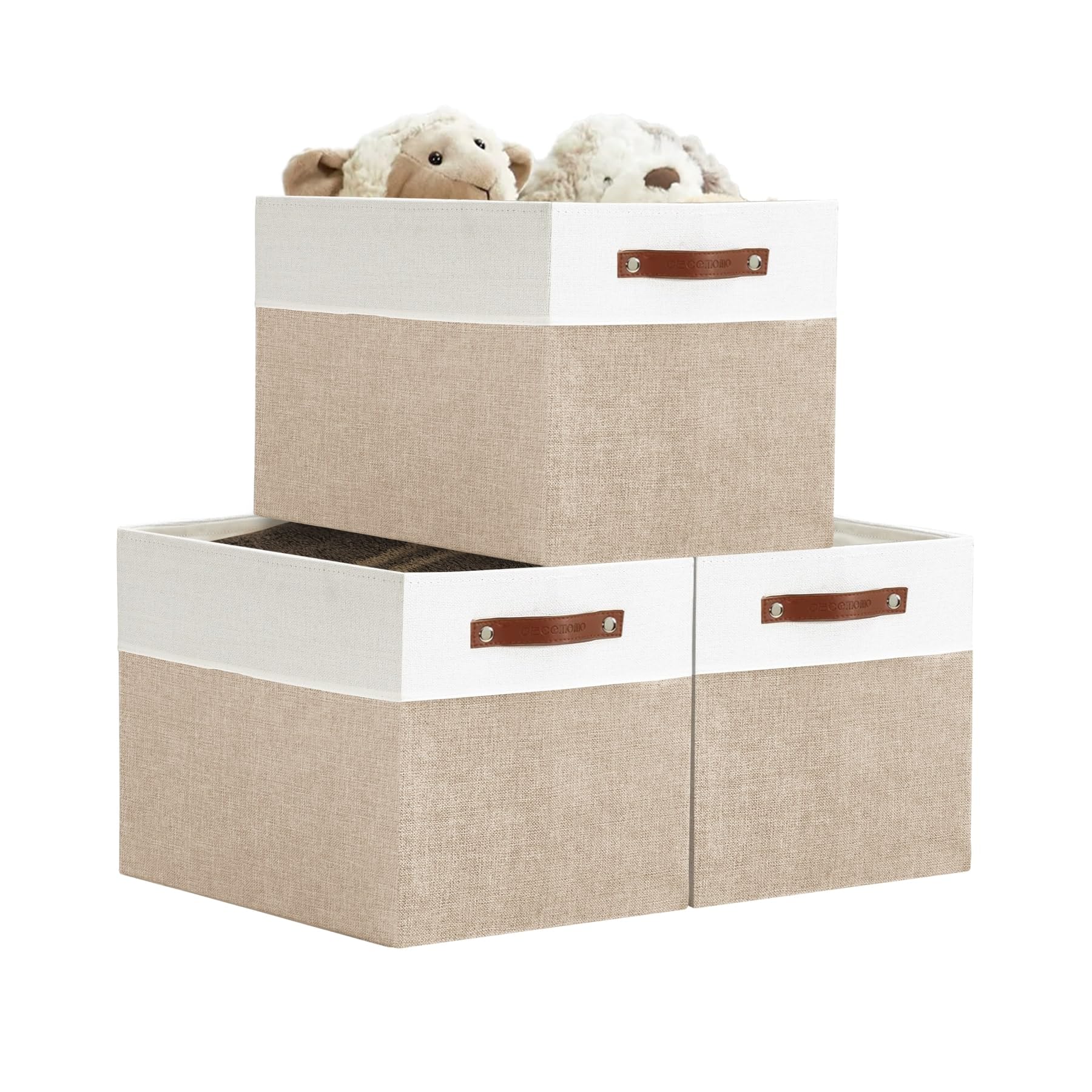 DECOMOMO Storage Baskets for Shelves 13x15x13 Closet Bins for Shelves, Baskets for Closet Organization Kallax Cubby Toy Storage (Beige and White, 3-Pack)