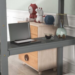 Harper & Bright Designs Twin Loft Bed, Twin Size Loft Bed with Desk Underneath,Wood Loft Bed Twin for Kids Teens Girls Boys, No Box Spring Needed,Grey