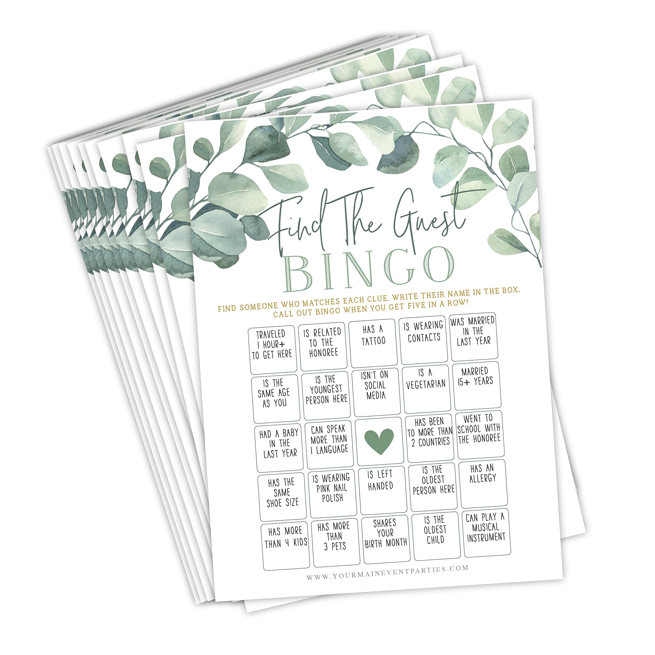 Your Main Event Prints Eucalyptus Floral Find The Guest Bingo Game for Bridal Shower, Baby Shower and Bachelorette Parties, 50 Game Cards Included