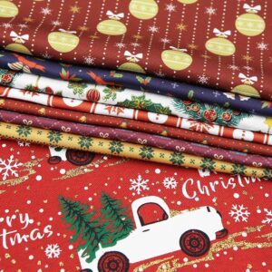 Christmas Fabric Squares Quilting Fabric Patchwork, 50 x 50 cm/ 19.68 x 19.68 Inches Bell Snowflake Snowman Precut Fabric for Sewing DIY Quilting Supplies Xmas Sewing Crafting Gift Wrapper Decor