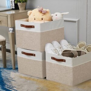 DECOMOMO Storage Baskets for Shelves 13x15x13 Closet Bins for Shelves, Baskets for Closet Organization Kallax Cubby Toy Storage (Beige and White, 3-Pack)