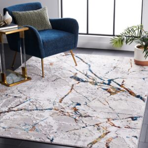 safavieh amelia collection area rug - 6'7" square, grey & blue gold, modern abstract design, non-shedding & easy care, ideal for high traffic areas in living room, bedroom (ala293m)