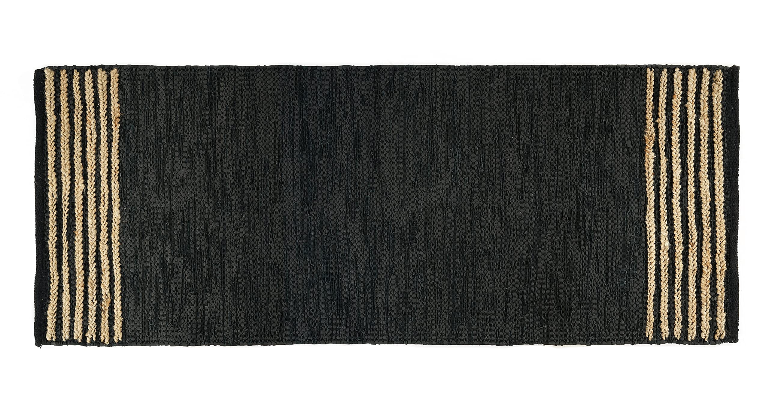 GRUHUM Jute Runner Rug 2'6"x 8' ft Natural Fibre Black Rectangular Jute Area Rug Leather Handwoven Boho Farmhouse Braided Rustic Vintage Eco Friendly Rug Kitchen Livingroom Bedroom Hallways Enterways