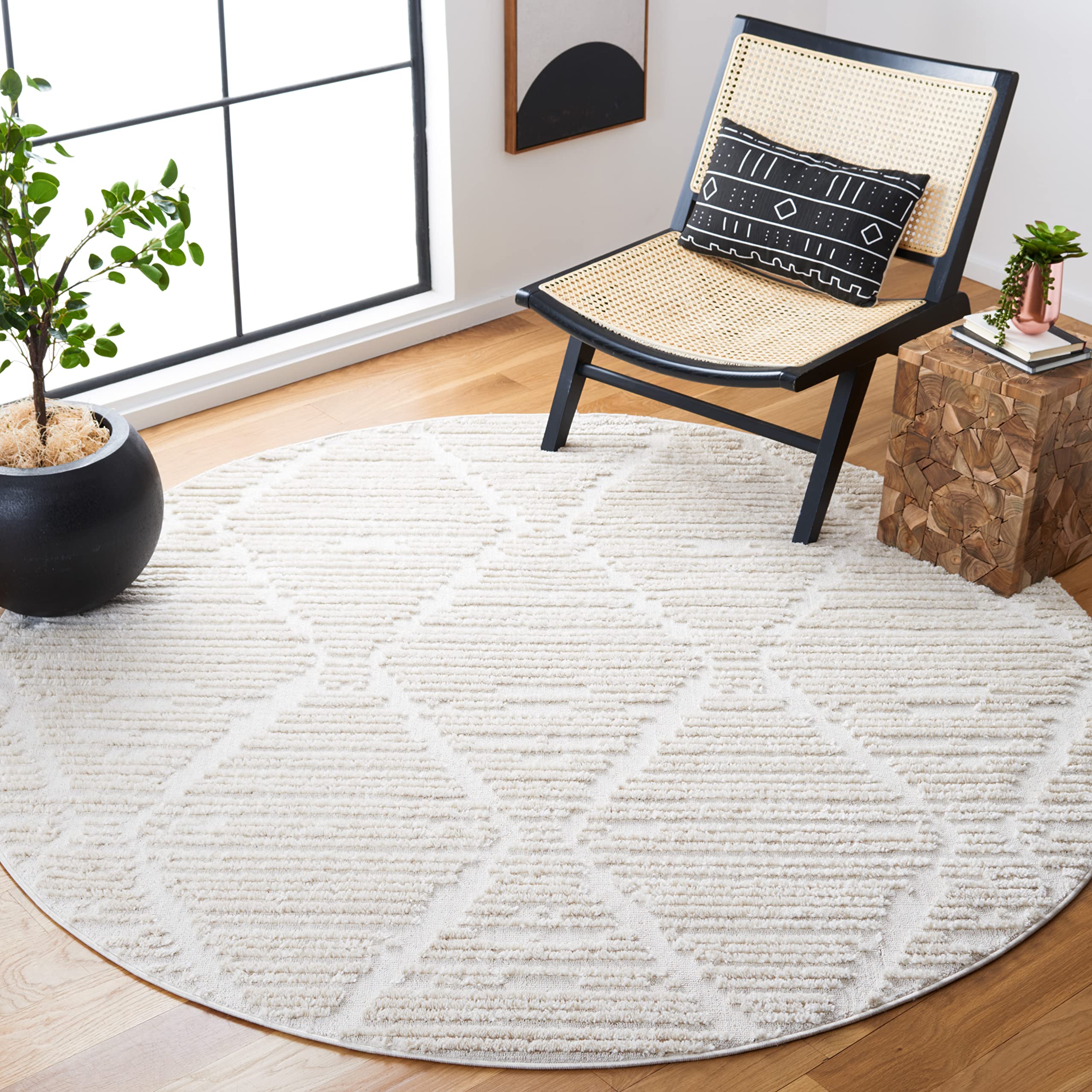 SAFAVIEH Marrakech Collection 8' Round Beige MRK517C Moroccan Boho Tribal Trellis Area Rug