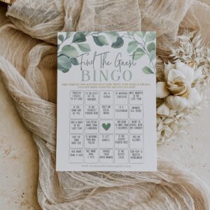 Your Main Event Prints Eucalyptus Floral Find The Guest Bingo Game for Bridal Shower, Baby Shower and Bachelorette Parties, 50 Game Cards Included