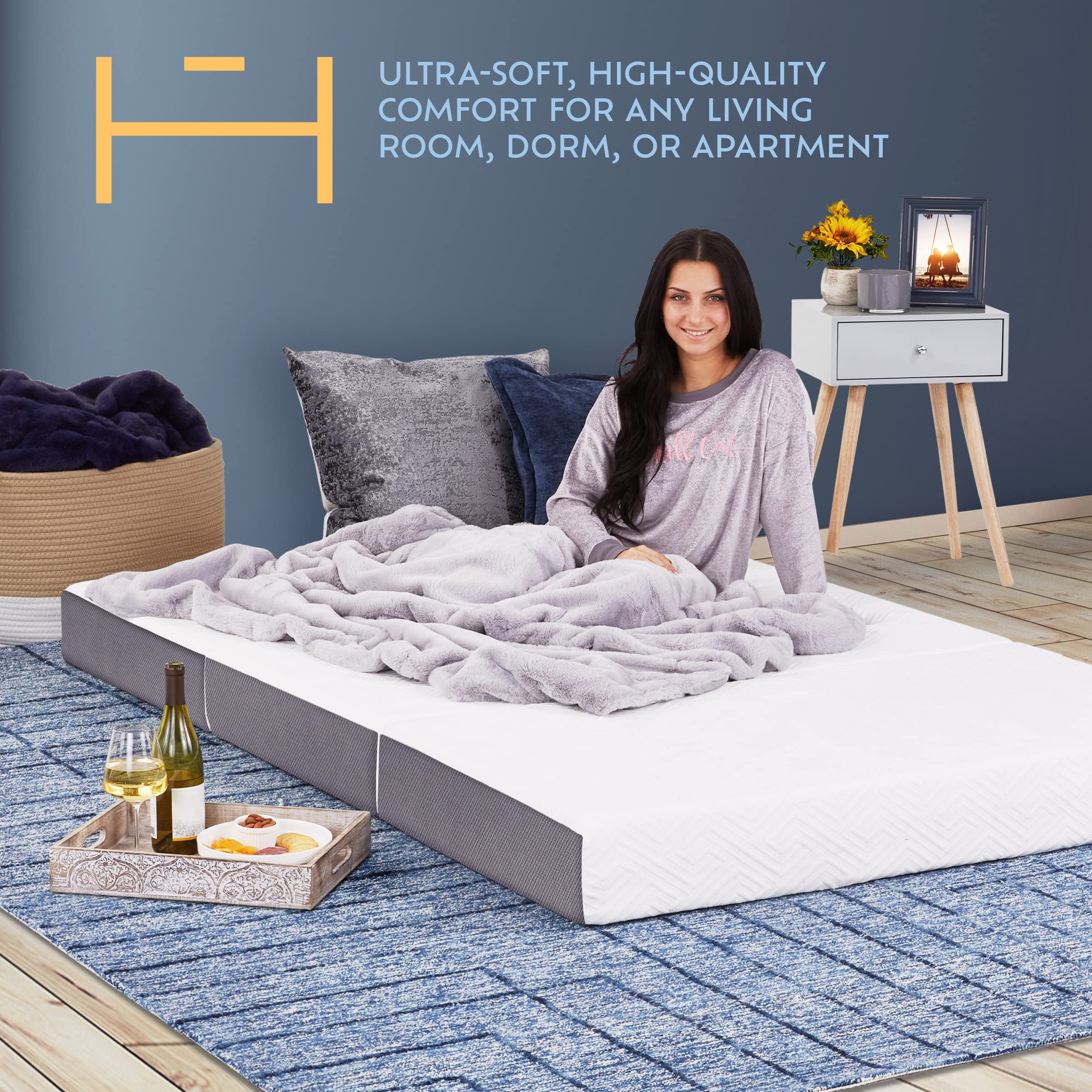 Heyward Luxury 6” Memory Foam Trifold Mattress | Full Size, Portable Space Saver, Firm, CertiPUR-US Certified | Washable Jacquard Ventilated Material w/Non-Slip Base | 73”L x 52”W x 6”H