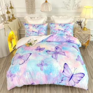 CVHOUSE Butterfly Bedding Queen Size,Rainbow Set for Girls Kids Teens,Rainbow Comforter Cover Soft,1 Duvet 2 Pillowcases 3 Piece,Girls Room Decor Queen 89'x89'