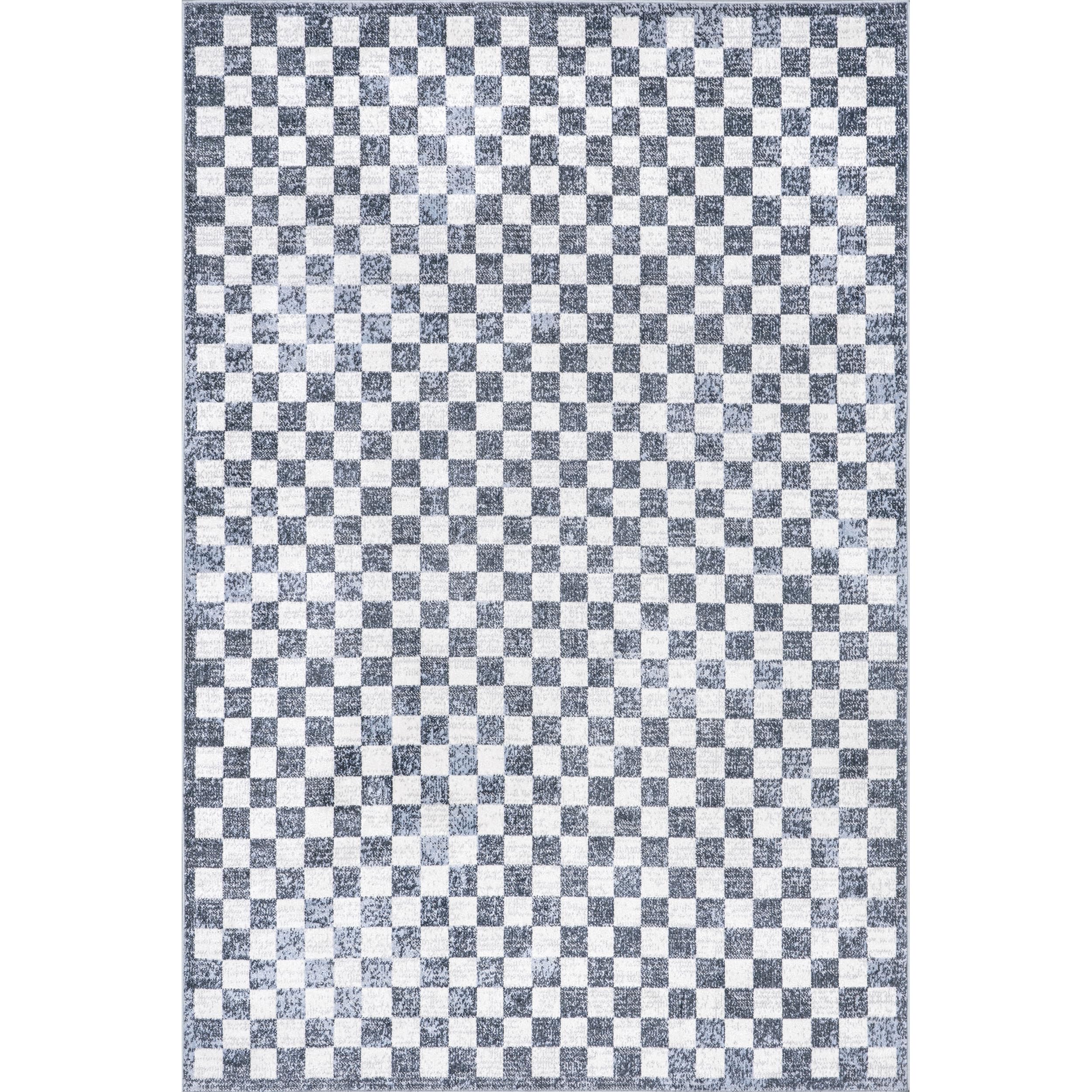 nuLOOM Ashanti Vintage Checkers Machine Washable Area Rug, 4x6, Navy