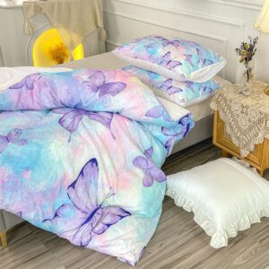 CVHOUSE Butterfly Bedding Queen Size,Rainbow Set for Girls Kids Teens,Rainbow Comforter Cover Soft,1 Duvet 2 Pillowcases 3 Piece,Girls Room Decor Queen 89'x89'