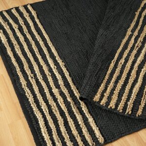 GRUHUM Jute Runner Rug 2'6"x 8' ft Natural Fibre Black Rectangular Jute Area Rug Leather Handwoven Boho Farmhouse Braided Rustic Vintage Eco Friendly Rug Kitchen Livingroom Bedroom Hallways Enterways