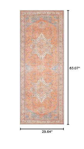 GLN Rugs Traditional Collection - Machine Washable Area Rug, Traditional Washable Rug, Non Slip Washable Rug, Low Pile Chenille Living Room Rug, Bedroom Rug, Kitchen Rug (2'6"x7' Burnt Orange Rug)