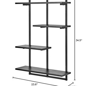 Danya B Rhodes 4 Tier Modern Floating Windowsill Wall Shelf Unit with Metal Frame and MDF Shelves (Black/Black)