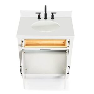 ARIEL Hepburn 31 Inch Bathroom Vanity with Sink, White Bathroom Vanity, Solid Wood Vanity Base Cabinet, White Quartz Top 1.5-Inch Edge, Oval Undermount Sink, 2 Soft Closing Doors, 1 Tip Out Drawer