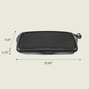 BELLA Electric Griddle & Flat Grill with Nonstick Large Cooking Surface and Removable Probe for Eggs, Tortillas, Pancake and more, 10.5" x 20", Black