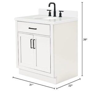 ARIEL Hepburn 31 Inch Bathroom Vanity with Sink, White Bathroom Vanity, Solid Wood Vanity Base Cabinet, White Quartz Top 1.5-Inch Edge, Oval Undermount Sink, 2 Soft Closing Doors, 1 Tip Out Drawer