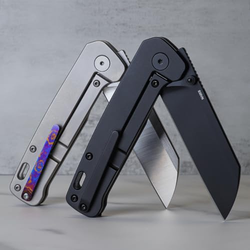 QSP Penguin Titanium Framelock EDC Pocket Knife, Marbled Carbon Fiber Handle, S35VN Steel, Kaviso Exclusive (Black)