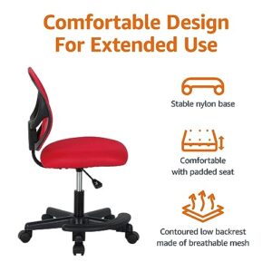 Amazon Basics Kids Adjustable Mesh Low-Back Swivel Study Desk Chair with Footrest, Red