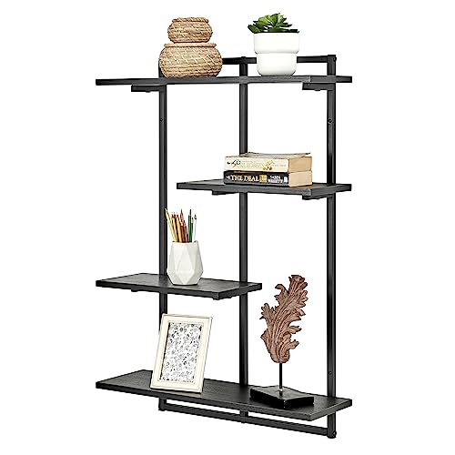 Danya B Rhodes 4 Tier Modern Floating Windowsill Wall Shelf Unit with Metal Frame and MDF Shelves (Black/Black)