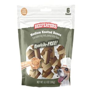 beefeaters dog treats - medium knotted bone peanut butter flavor 6ct | rawhide free dog food | real chicken no artificial flavor | digestion-friendly, cleans teeth | training treat for all dog sizes