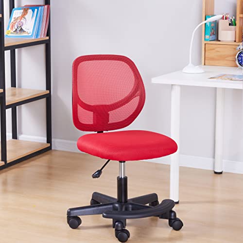 Amazon Basics Kids Adjustable Mesh Low-Back Swivel Study Desk Chair with Footrest, Red