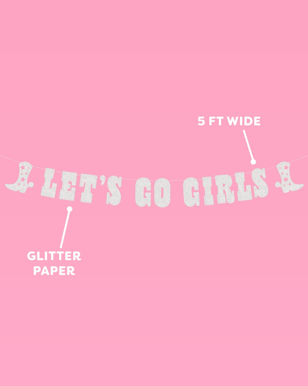 xo, Fetti Let's Go Girls Glitter Banner - Silver, 5 Ft. | Bachelorette Party Decorations, Cowgirl Birthday, Last Rodeo Backdrop, Nashville, Cow Rodeo Theme