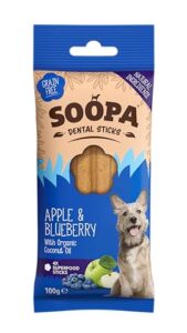 soopa apple & blueberry dental sticks dog treats, 3.5oz