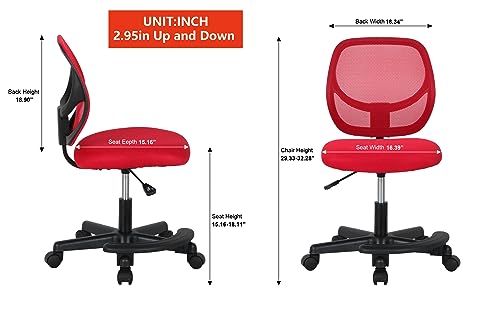 Amazon Basics Kids Adjustable Mesh Low-Back Swivel Study Desk Chair with Footrest, Red