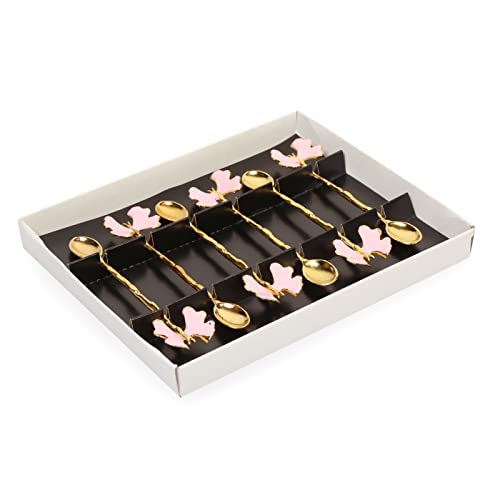 Alisveristime Exquisite Butterfly Motif Tea Spoons - Decorative Stirring, Sugar, Tea Spoons (Set of 6) (Butterfly-Gold) (Pink)