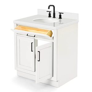 ARIEL Hepburn 31 Inch Bathroom Vanity with Sink, White Bathroom Vanity, Solid Wood Vanity Base Cabinet, White Quartz Top 1.5-Inch Edge, Oval Undermount Sink, 2 Soft Closing Doors, 1 Tip Out Drawer