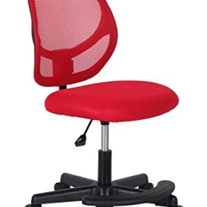 Amazon Basics Kids Adjustable Mesh Low-Back Swivel Study Desk Chair with Footrest, Red