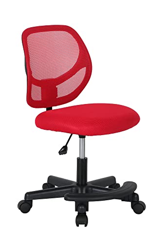 Amazon Basics Kids Adjustable Mesh Low-Back Swivel Study Desk Chair with Footrest, Red