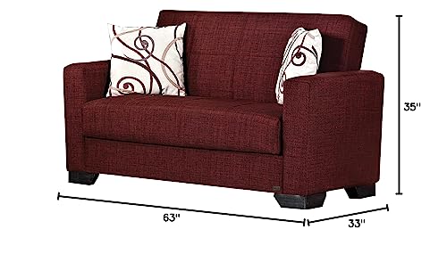 Beyan Signature Vermont 63 in. Convertible Sleeper Loveseat in Burgundy with Storage