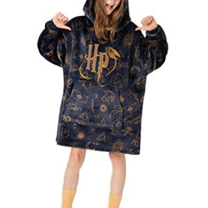 Harry Potter Girls Wearable Blanket Hoodie | Childrens Hooded Sherpa Fleece Pullover HP Hogwarts | Kids Sherpa Lined