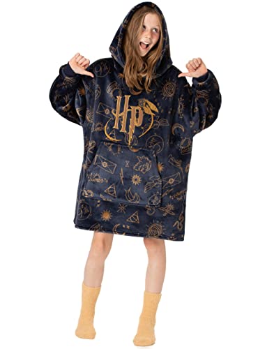 Harry Potter Girls Wearable Blanket Hoodie | Childrens Hooded Sherpa Fleece Pullover HP Hogwarts | Kids Sherpa Lined