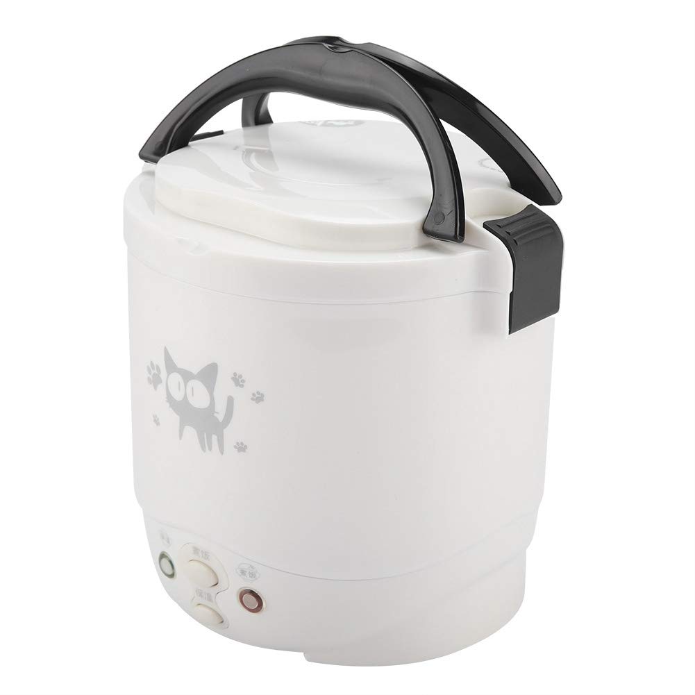 1L Mini Rice Cooker, 12v Electric Lunch Box Portable Travel Rice Cooker for Car Multifunctional Electric Food Steamer Rice Cooker Fast Cooking Fully Automatic Non Stick Pot for Travel Camping(White)