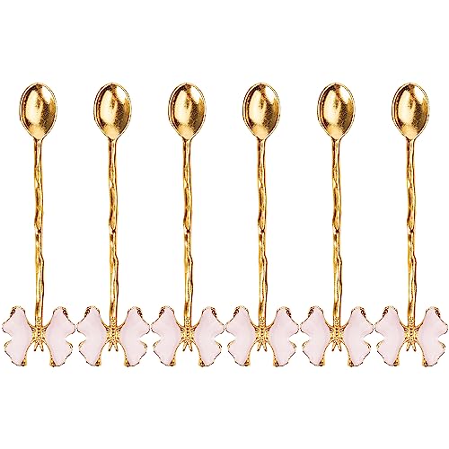 Alisveristime Exquisite Butterfly Motif Tea Spoons - Decorative Stirring, Sugar, Tea Spoons (Set of 6) (Butterfly-Gold) (Pink)