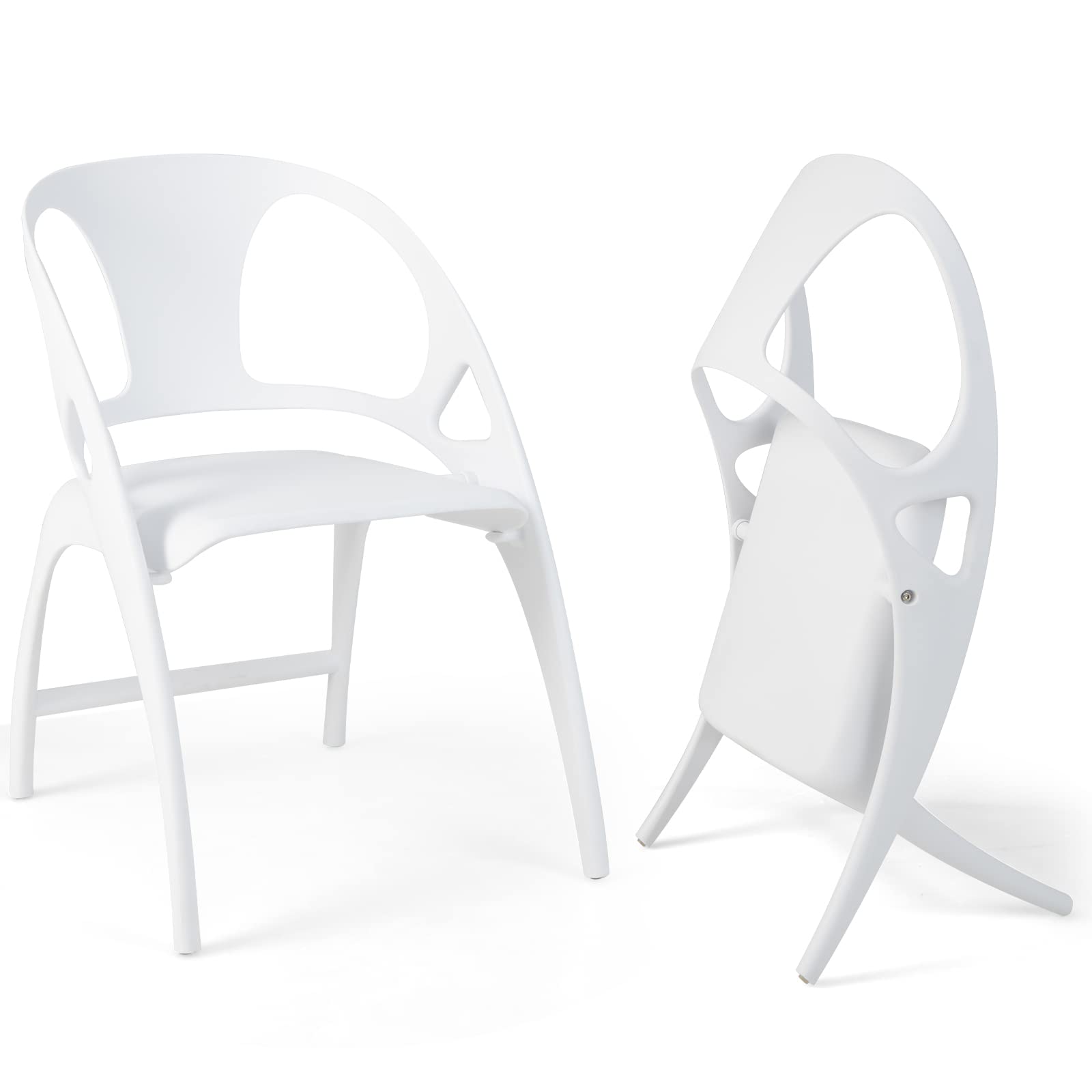 Giantex Folding Dining Chairs Set of 2, Outdoor Plastic Dining Chairs with Armrest and High Backrest, 330 LBS Modern Dining Chairs for Dining Room Kitchen, White