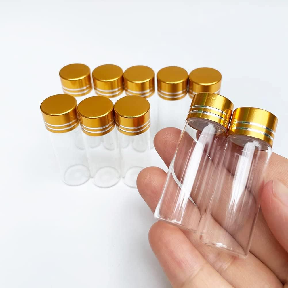 Luo House 10pcs 16x45mm Tiny Mini Small Clear Bottles Glass Vials 4ml with Caps Gold