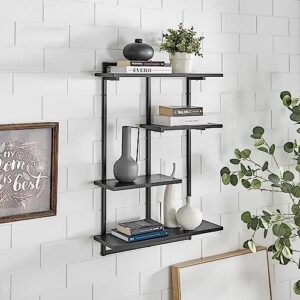 Danya B Rhodes 4 Tier Modern Floating Windowsill Wall Shelf Unit with Metal Frame and MDF Shelves (Black/Black)