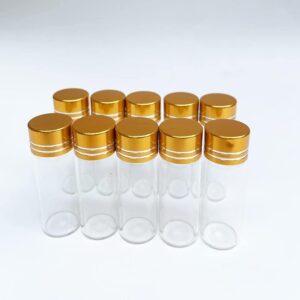 Luo House 10pcs 16x45mm Tiny Mini Small Clear Bottles Glass Vials 4ml with Caps Gold