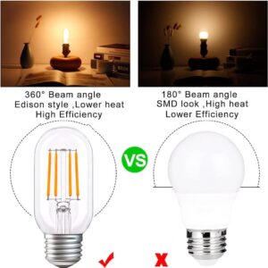 liveMAX LED Tubular Bulb 4W,E26 Clear Edison Bulb,40W Equivalent 400 Lumens, Antique Edison Style LED Filament Light Bulbs,2700K Warm White Non Dimmable Pack of 6