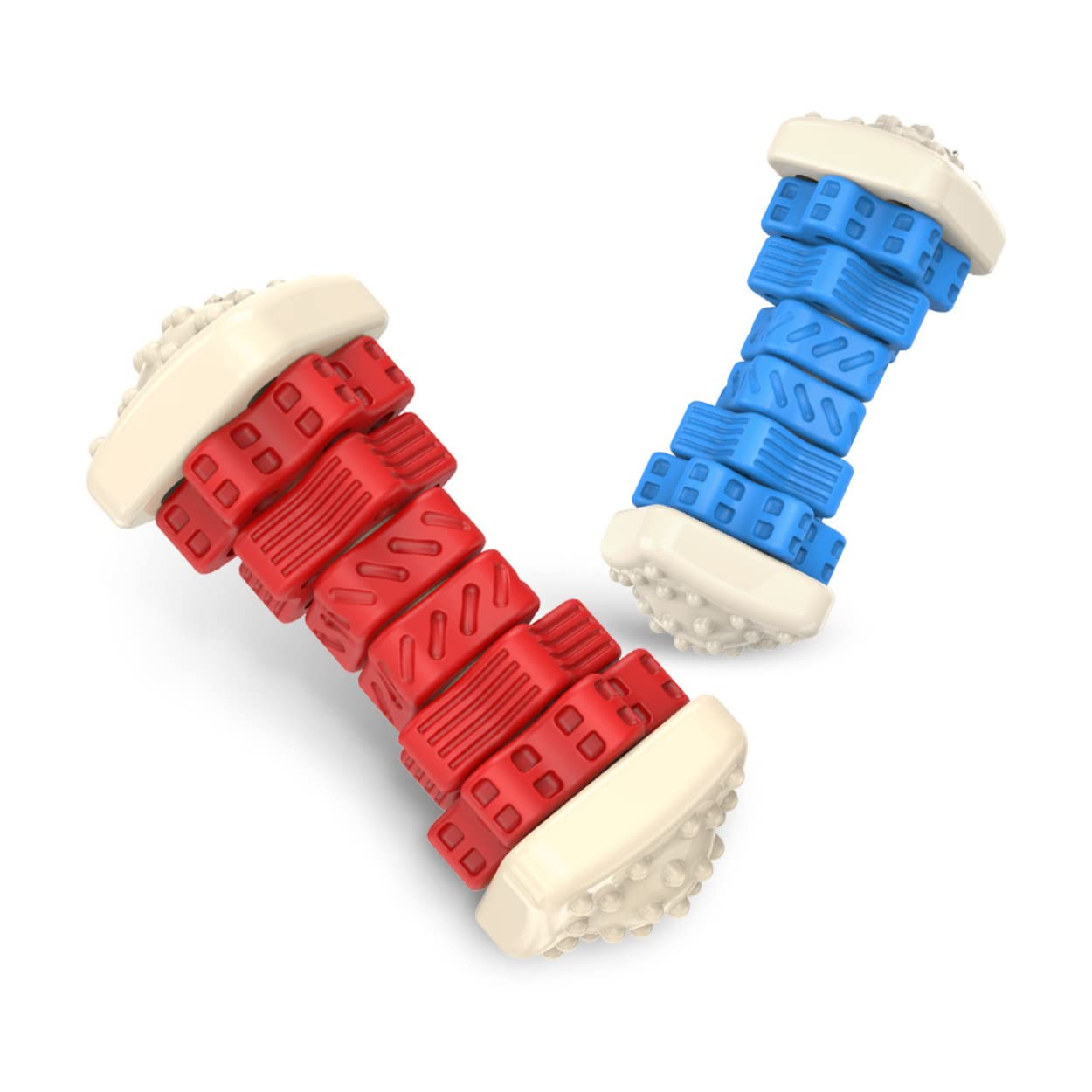 New 2023 Shape Rubber Indestructible Treat Dispensing Puzzle Bite Interactive Pet Chew Dog Toy, Automatically clean the teeth when chewing (Red and White)