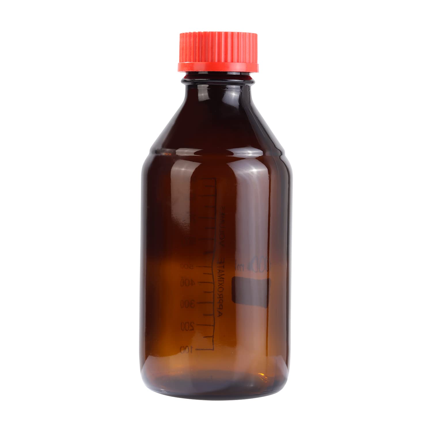 Pastein 4 Pieces Amber Glass 1000 mL Graduated Round Lab Reagent Media/Storage Bottle With GL45 Red Screw Cap