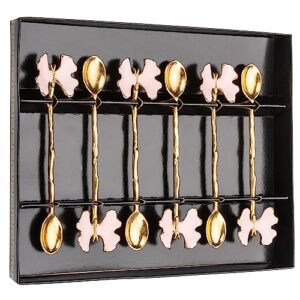 Alisveristime Exquisite Butterfly Motif Tea Spoons - Decorative Stirring, Sugar, Tea Spoons (Set of 6) (Butterfly-Gold) (Pink)