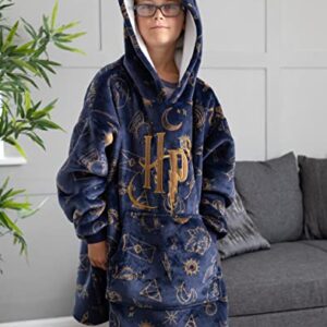 Harry Potter Girls Wearable Blanket Hoodie | Childrens Hooded Sherpa Fleece Pullover HP Hogwarts | Kids Sherpa Lined