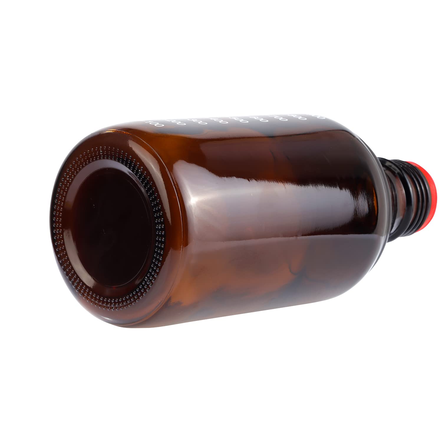 Pastein 4 Pieces Amber Glass 1000 mL Graduated Round Lab Reagent Media/Storage Bottle With GL45 Red Screw Cap